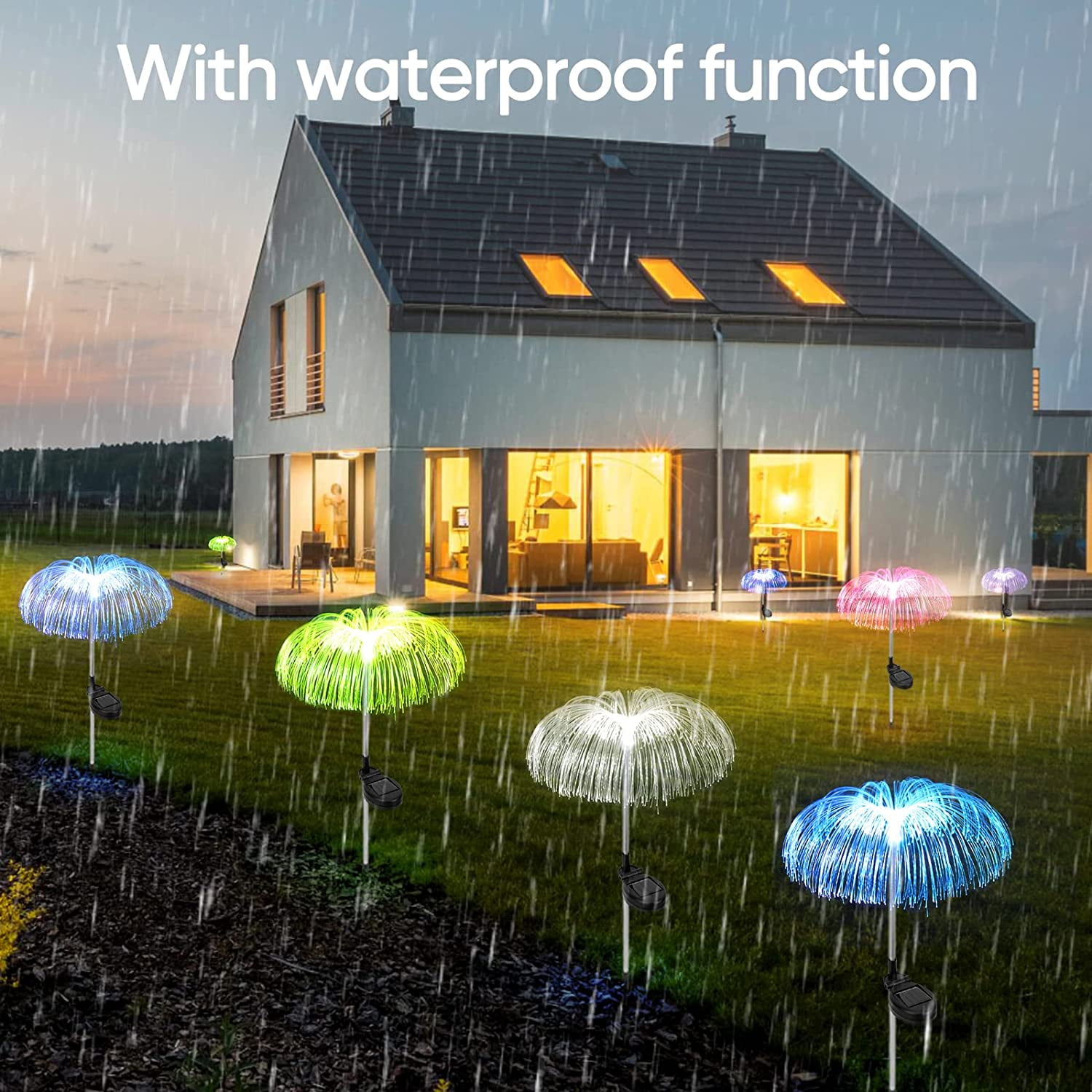 Solar Flower Lights Outdoor Garden Waterproof, Solar Yard Lights Decorative, 7 Color Changing Solar Powered Stake Light for Pathway Patio Lawn Christmas Decor, 2 PCS