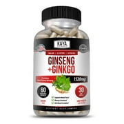 Ginseng + Ginkgo Biloba for Brain Function, Blood Circulation, Anti Inflammation 1520 mg 60 Capsules