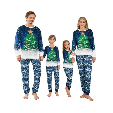 

Gwiyeopda Family Matching Christmas Pajamas Set Xmas Snowflake Tree Print Long Sleeve Tops Long Pants for Parents Kids