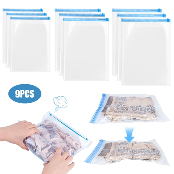 TSV 9pcs Compression Bags for Travel, Roll-Up Space Saver Bags, 3 Sizes Reusable Packing Bags for Clothing Storage, No Vacuum or Pump Needed