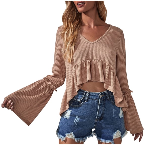 Vedolay Sweaters for Women Solid Color Knitted Sweaters Pullovers Tops for Women Khaki,L