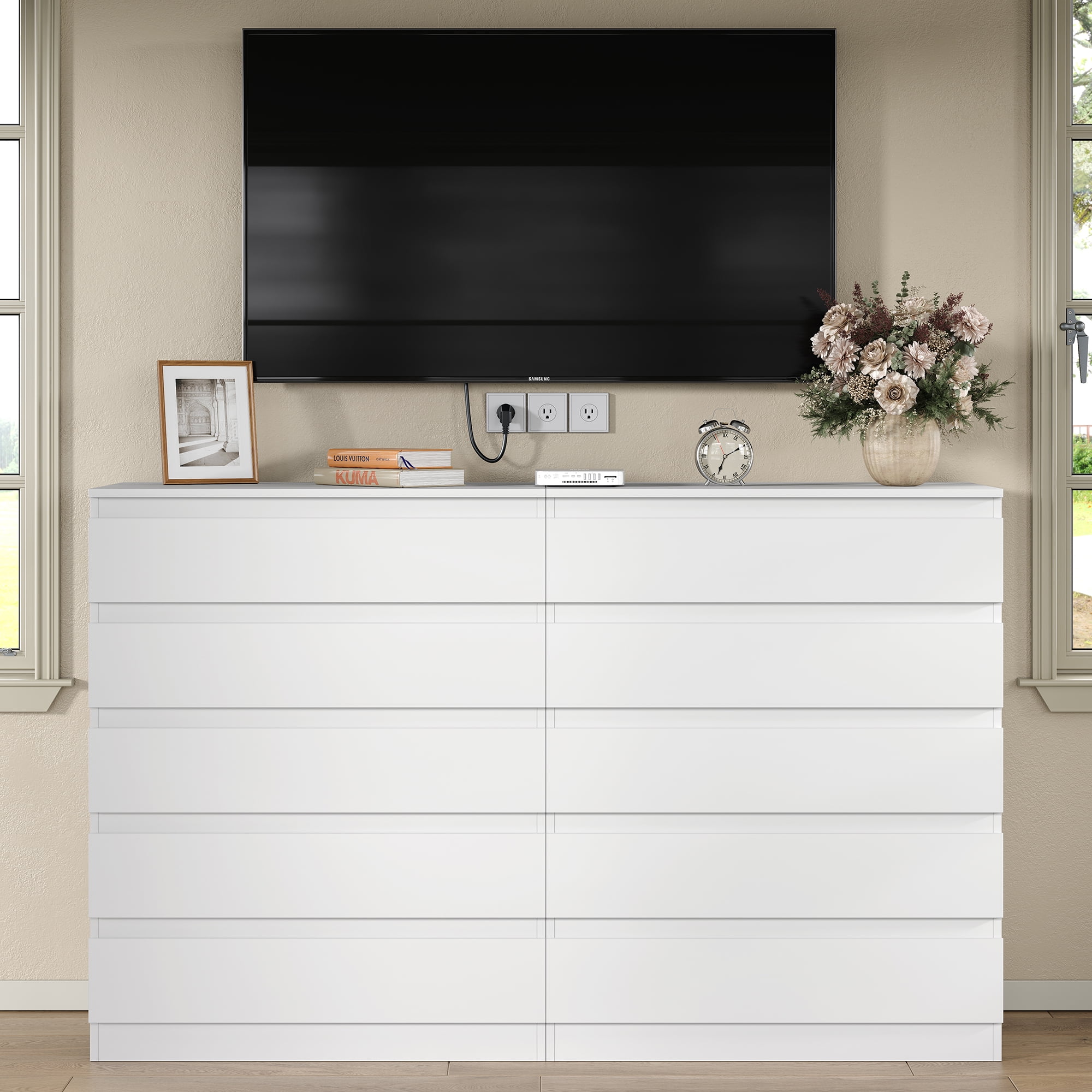 Furnihold 5-Drawer Dresser, 40.2" Tall Modern Bedroom Dresser, Wood Dresser For Living Room, Bedroom, White