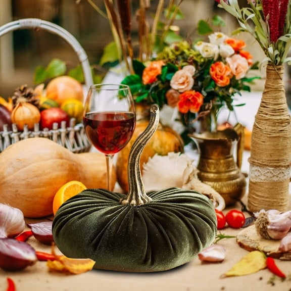 Handmade Velvet Pumpkin Decor for Fall Halloween Thanksgiving Soft Stuffed Plush Pumpkin with Realistic Stem, Autumn Harvest Tabletop Ornament for Home Party Fireplace Mantel