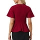 thumbnail image 3 of Blusa peplum para mujer Inspire Chic, cuello redondo, mangas acampanadas, cintura con cinturón, blusa de oficina, L roja, 3 of 6