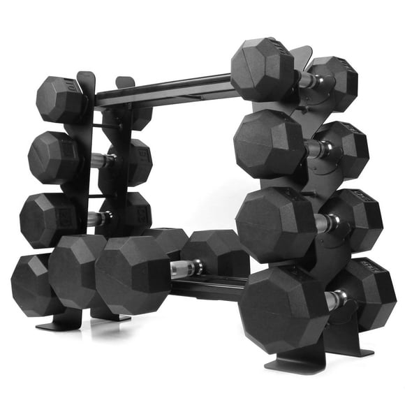 Rubber Dumbbell stand – Dumbbell Storage rack, Perfect For 5-30 lbs Set – 2 Tiers & 2 Vertical Slots With Protective Inserts – Compact & Versatile Design, Max. Weight 400 lbs.