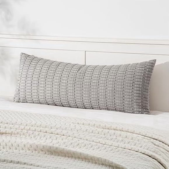 xixishop Pack of 1 Light Grey Long Body Lumbar Decorative Throw Pillow Cover 14x36 Inch for Bed Couch Sofa Living Room Soft Boho Pillow Cover Modern Farmhouse Home Decor