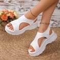 thumbnail image 3 of Womens Platform Sandals Cutout Knitted Mesh Slip on Walking Shoes Summer Comfy Breathable Beach Dress Shoes White Size 7, 3 of 6