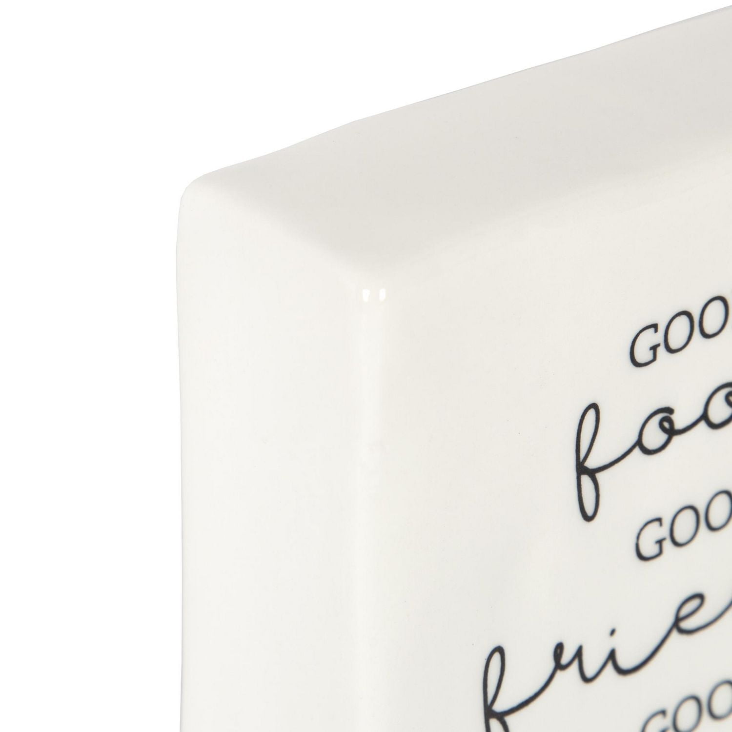 Linden “Good Food Good Friends Good Times” Porcelain Tabletop Square Art Plaque