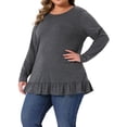 thumbnail image 4 of Tops de túnica casual de talla grande Agnes Orinda para mujeres, cuello redondo, manga larga, dobladillo con volantes, blusas fluidas con bolsillos, gris oscuro 1X, 4 of 6
