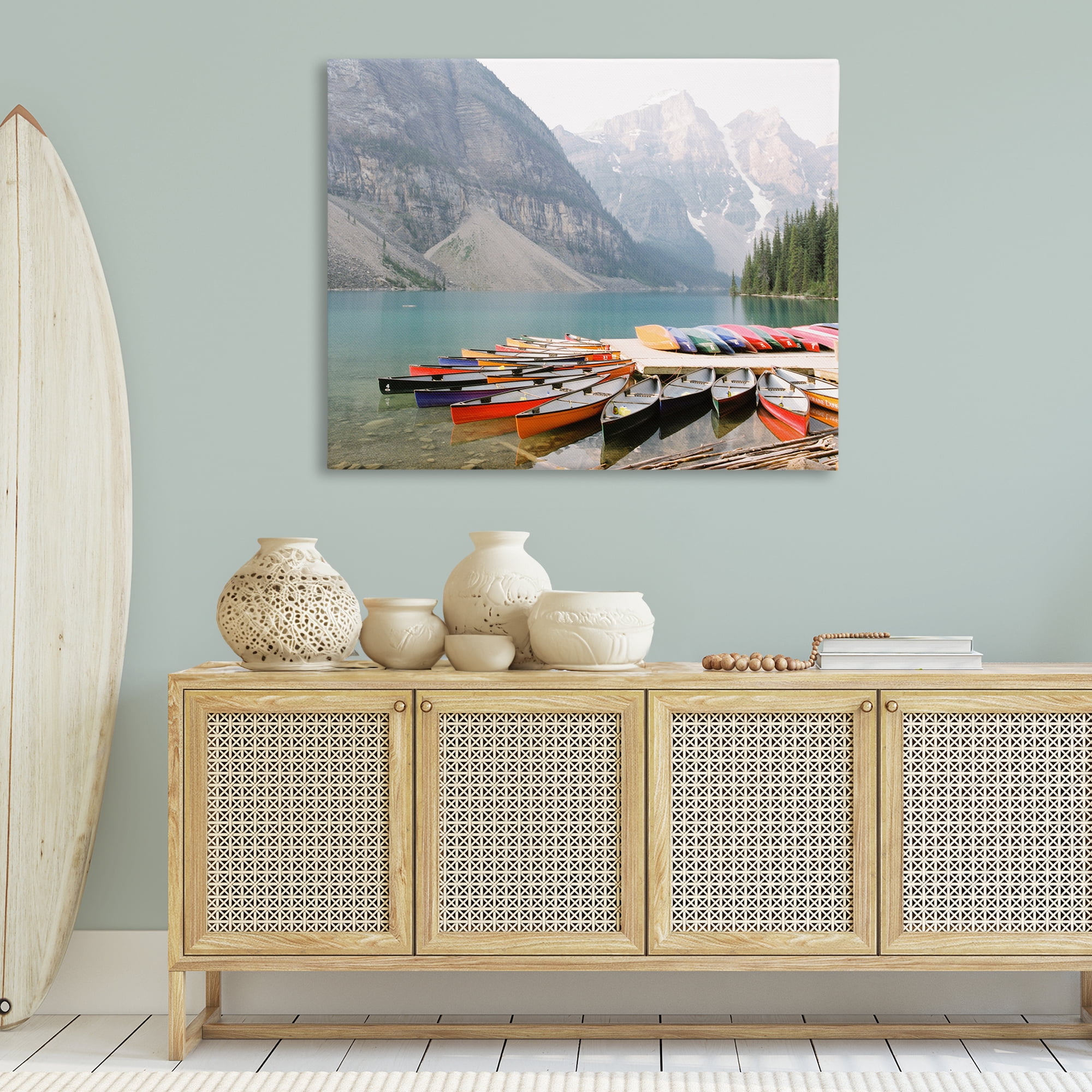 Stupell Industries Cliffside Canoe Dock Landscape Photography Gallery Wrapped Canvas Art Print Wall Art, 48 x 36