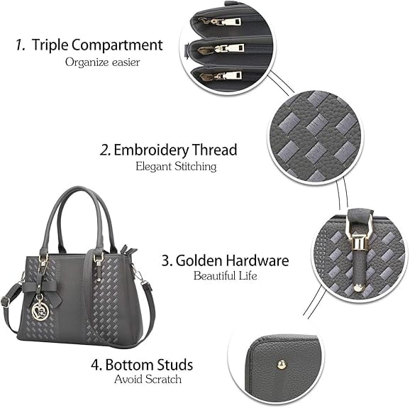 Purses and Handbags for Women Fashion PU Leather Satchel Shoulder Bags Solid Color Office Work Tote Crossbody Bag