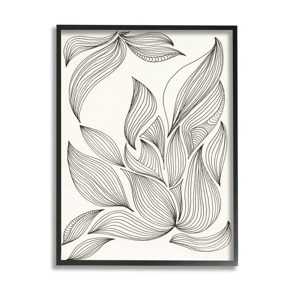 Stupell Industries Curved Stripes Pattern Botanical Design Graphic Art Black Framed Art Print Wall Art, Design by Regina Moore