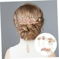 thumbnail image 5 of 4pcs Headgear Hair Accessories Pink Rhinestone Gold Hair Accessories Flower Hair Clips for Women Combs for Women Flower Hair Comb Set Hair Stick Romantic Bride Headdress, 5 of 5