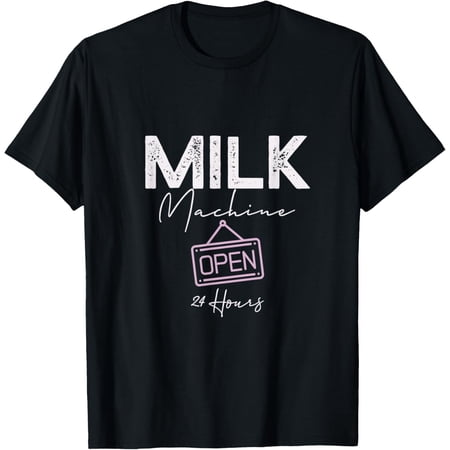 Funny Breastfeeding Nursing Motherhood Graphic Tee - Retro Milk Machine Open 24 Hours New Mom Apparel - Comfortable Maternity Humor Short Sleeve T-Shirt