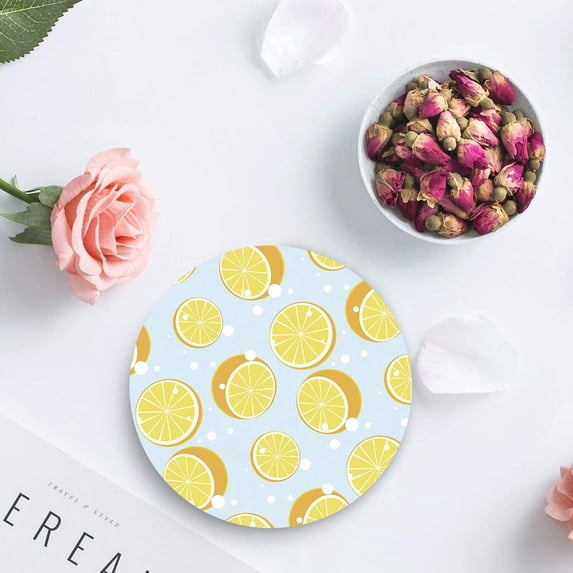FMSHPON Lemon Set of 6 Round Coaster for Drinks, Absorbent Ceramic Stone Coasters Cup Mat with Cork Base for Home Kitchen Room Coffee Table Bar Decor