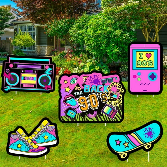 5pcs Back To 90s Yard Sign With Stakes For Garden Outdoor Decoration