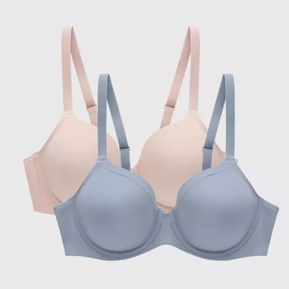 Beauty by Bali Women's 2pk T-Shirt Bra, Light Blue/Light Nude, 38DD