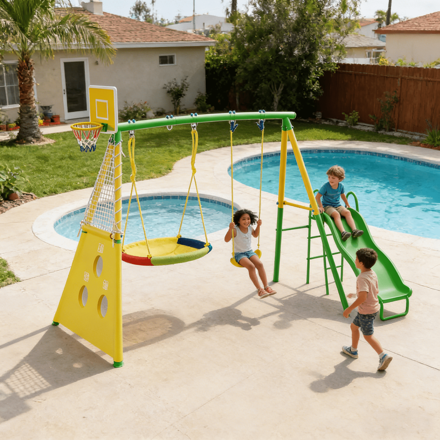 Shengchao Trade Metal Kids Swing Sets with Heavy Duty Outdoor A-Frame, 2 Swings