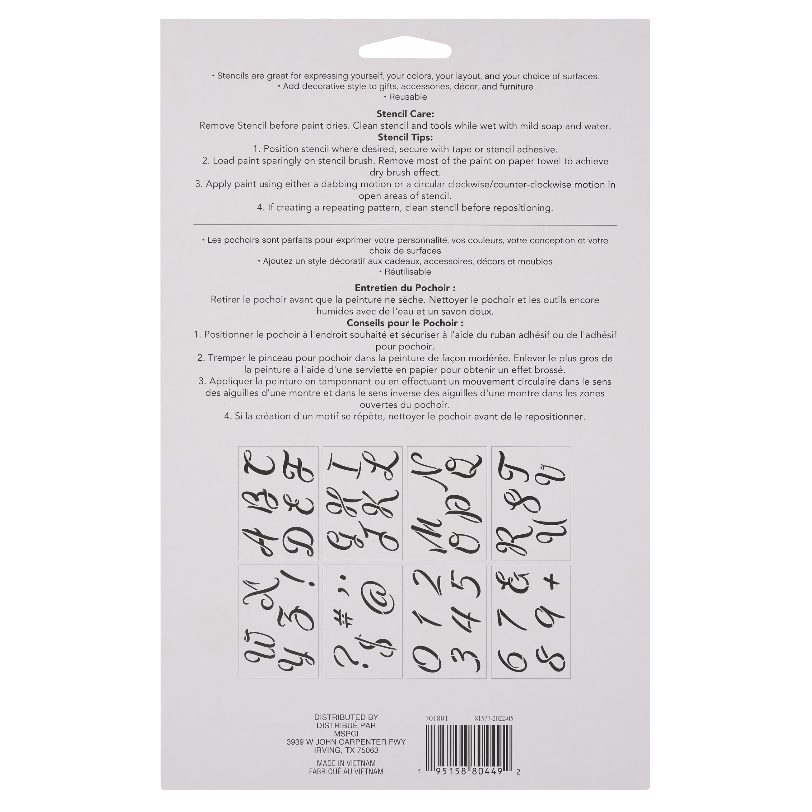Craft Smart 3" Cursive Alphabet Stencils - Reusable Plastic, 45 Designs per Pack, 8 Sheets Each - Ideal for DIY Crafts, Decor, Furniture & Gifts, 6 Pack