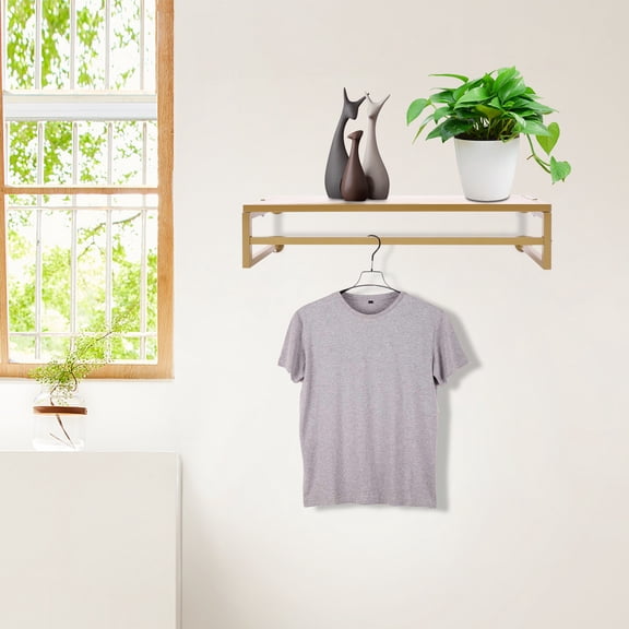 3 Kg Industrial Pipe Wall Mounted Garment Rack With Top Shelf Hanging Clothes Rack for Laundry Rooms