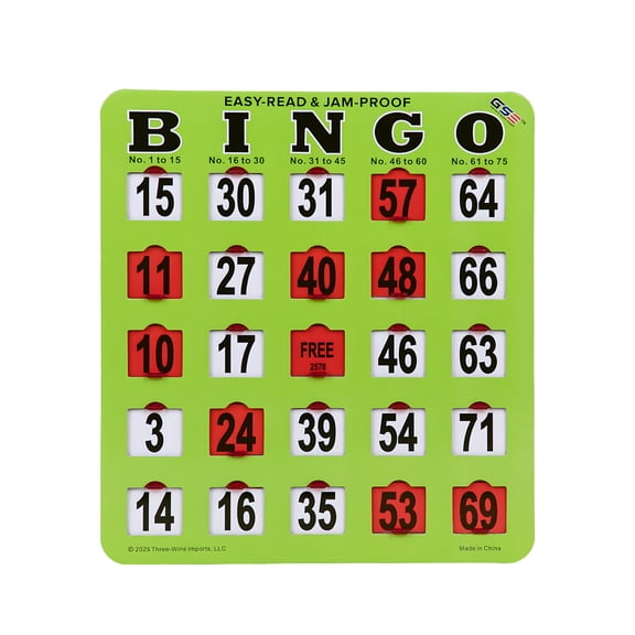 GSE Games & Sports Expert 10-Pack Green Jumbo Shutter Bingo Cards, Finger-Tip Slide Bingo Game Cards with Easy-Read Large Numbers & Sliding Windows