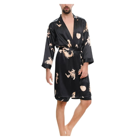 Baberdicy Robe Season Unisex Nightgown Sleeve Long All Silk Thin Cardigan Imitation Men Nightgown