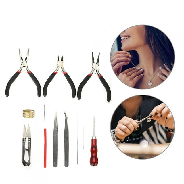 CUITING 11 Pcs Ensembles d'Outils de Fabrication de Bijoux DIY et Outils de Réparation de Bijoux Incluent Pinces Pinces Anneau Kit d'Aiguilles Accessoires pour Collier Bricolage Réparation Nettoyage