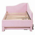 thumbnail image 2 of Bellemave Twin Size Daybed with Pop Up Trundle, Velvet Upholstered Twin to King Sofa Extendable Bed Frame, Space-Saving Daybed for Bedroom, Living Room（Pink）, 2 of 9