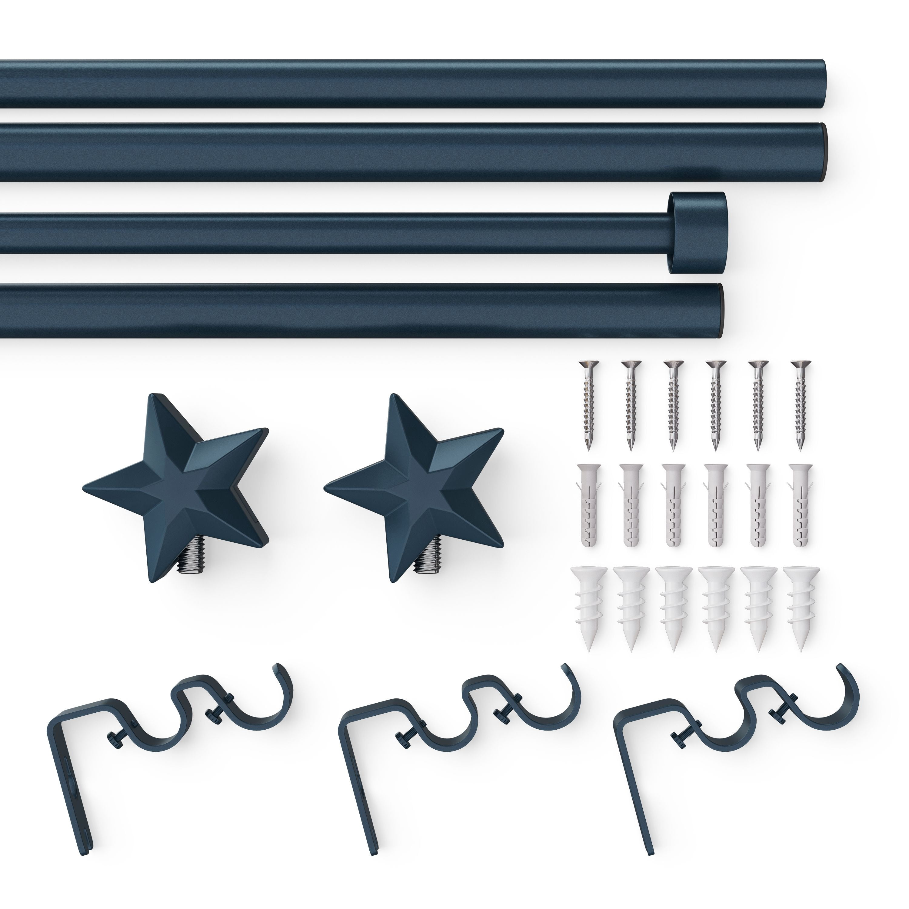Mainstays Kids 3/4" Navy Blue Star Adjustable Double Curtain Rod, 48"-84"