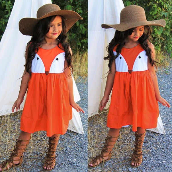 Cotton Kids Baby Girl Dress Fox Princess Dress Sleeveless Party Dresses Sundress