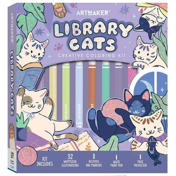 Art Maker Books & Cats Coloring Kit, (Hardcover)