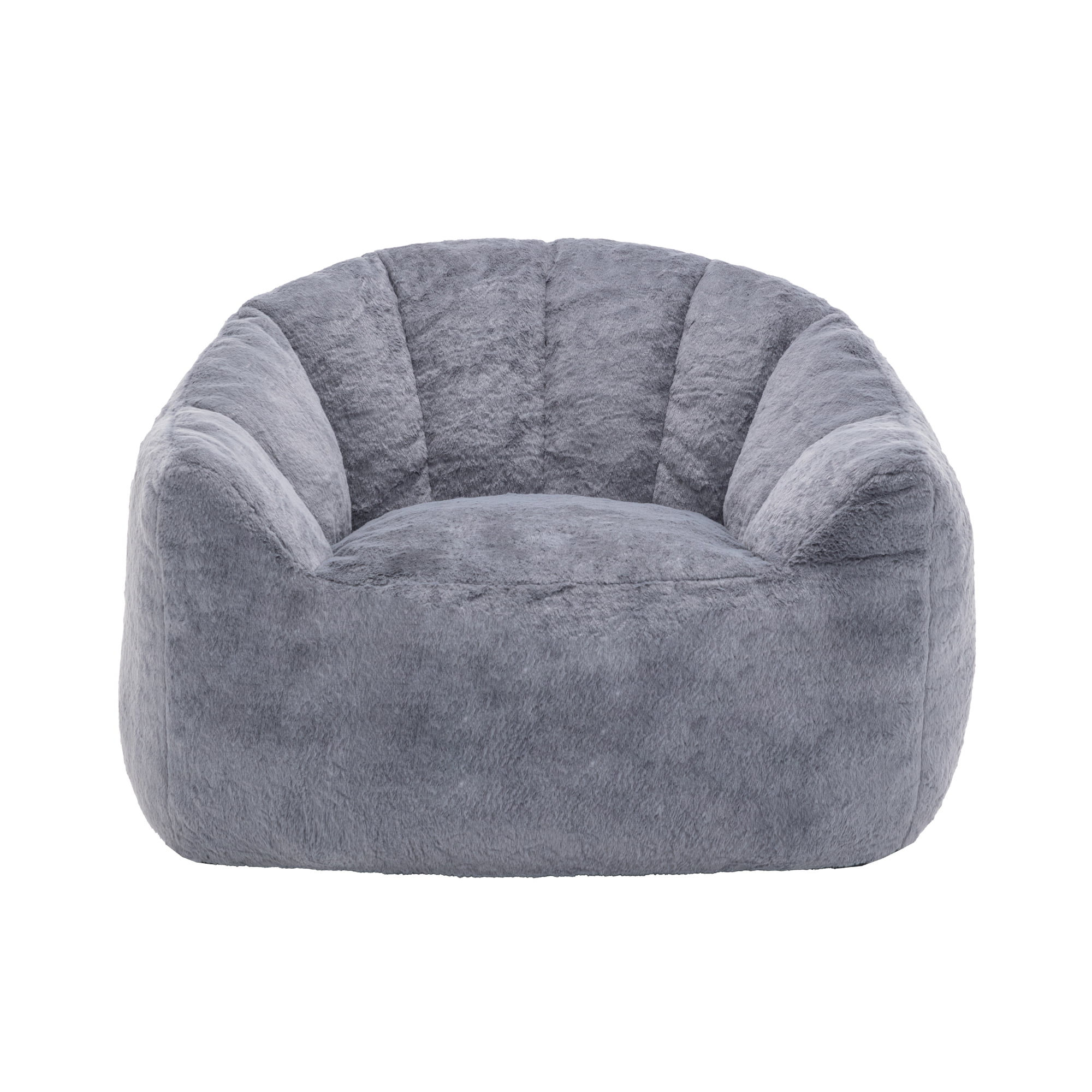 Bean Bag Chair with Armrests, Stuffed High-Density Foam, Lazy Sofa for Adults, Living Room, Bedroom, Reading, Gray Faux Fur, No Assembly Required