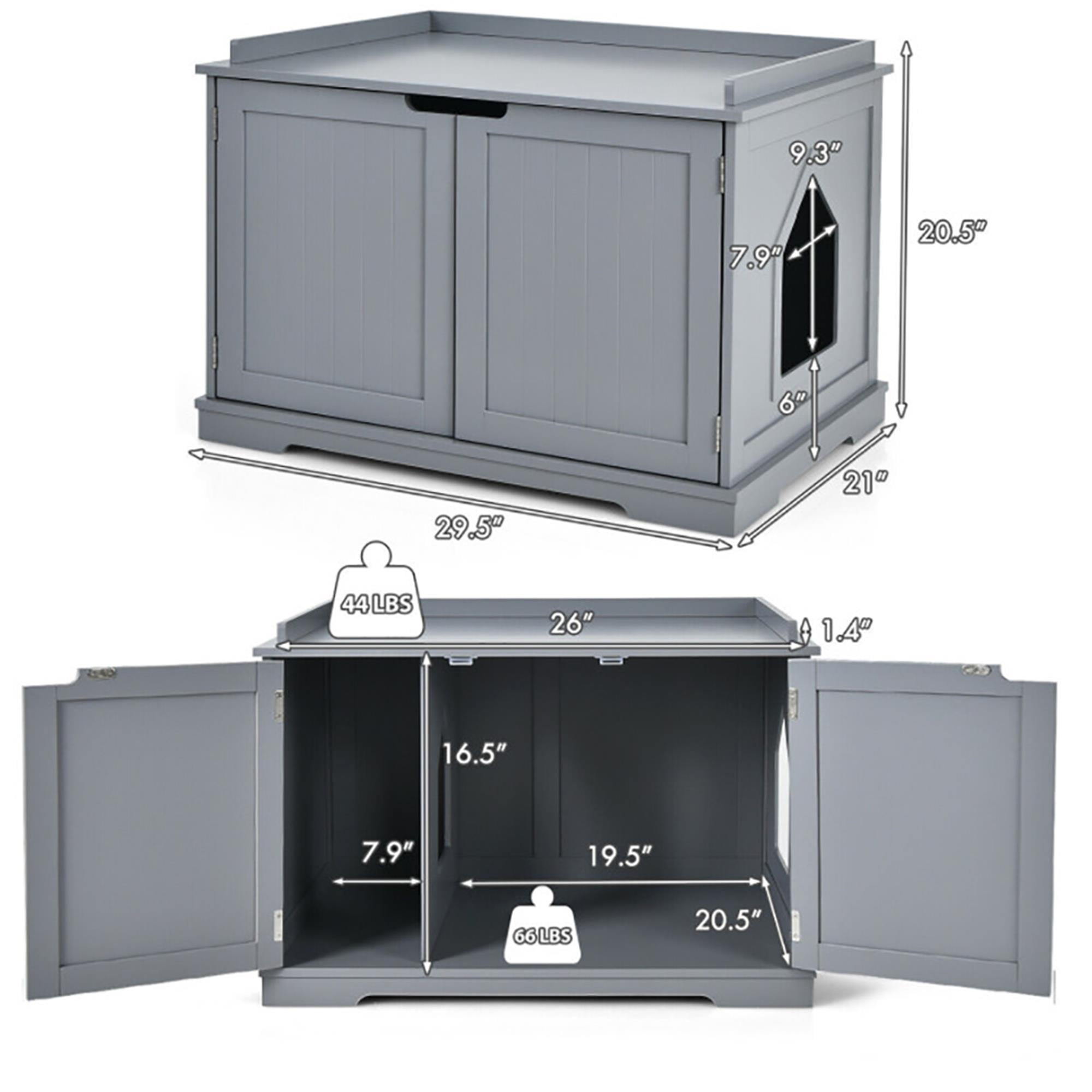 Kadyn 29" Cat Litter Box Enclosure with Double Doors for Large Cat and Kitty, Hidden Cat House Washroom Furniture, Gray