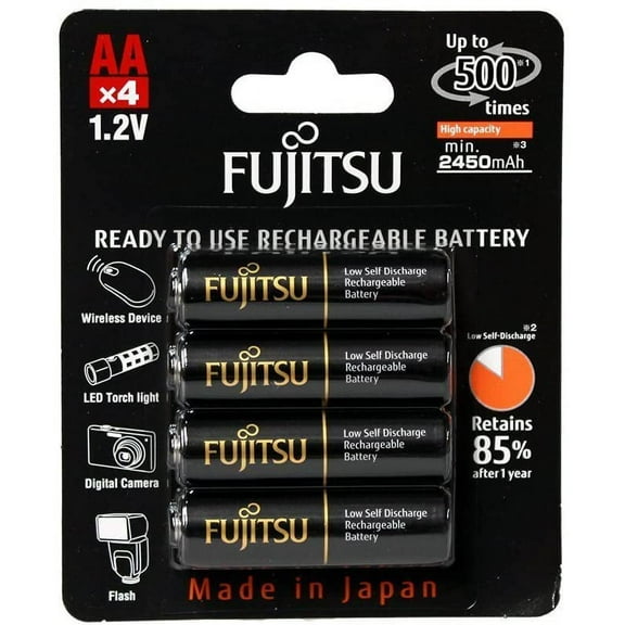 100 (25x4) Fujitsu Ready-to-use AA Rechargeable NiMH 1.2V Min. 2450mAh Made in Japan Batteries