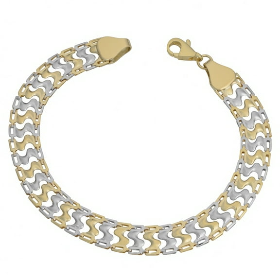 KoolJewelry 10k Two-tone Gold S Wave Link Bracelet (8 mm, 7.5 inch)