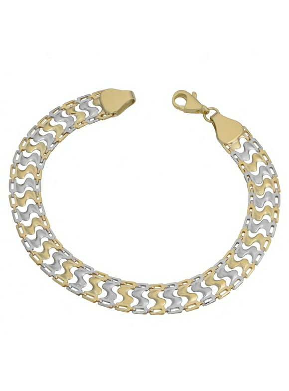 10k Two-tone Gold S Wave Link Bracelet (8 mm, 7.5 inch)