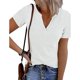thumbnail image 1 of Blusa de punto acanalado, manga corta, escote en V, blusa de manga corta con cuello en V, blusa de punto acanalado de manga corta, artesanía superior, 1 of 3