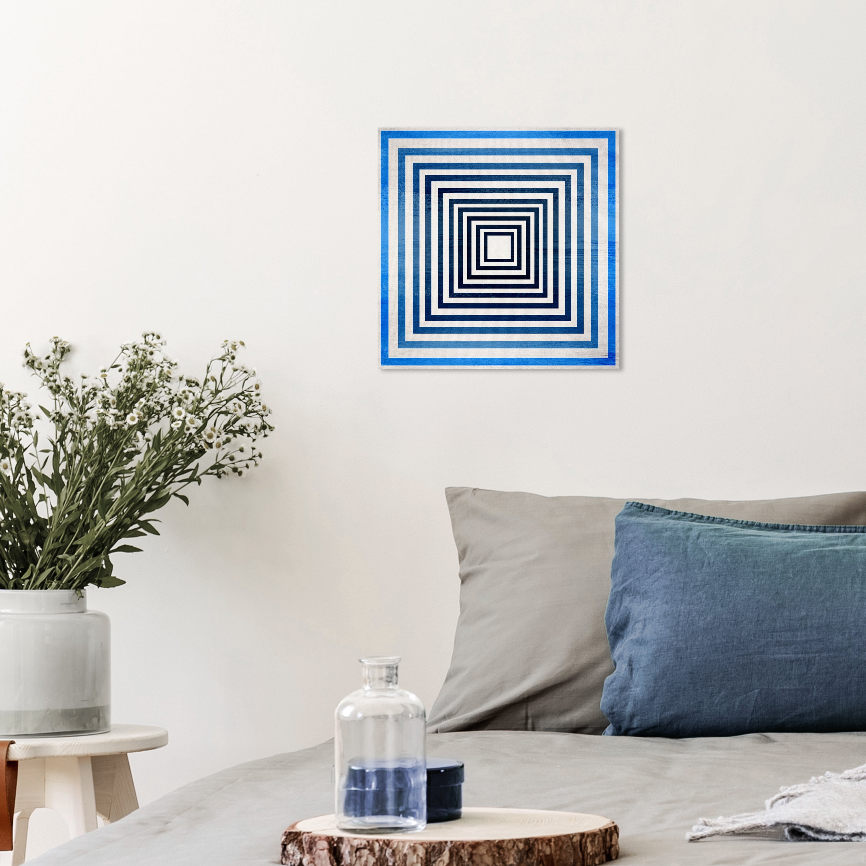 Wynwood Studio Abstract Modern Canvas Art - Blue Magnets, Wall Art for Living Room, Bedroom, and Bathroom, 12 in x 12, Blue and White Home Decor