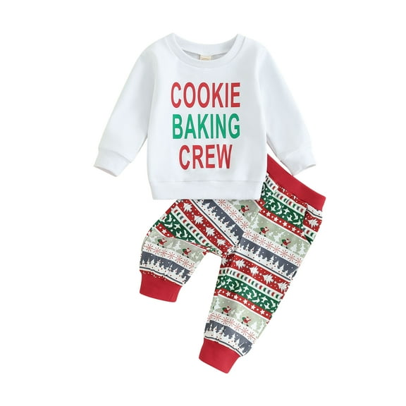 Bagilaanoe 2Pcs Toddler Baby Girl Boy Christmas Clothes Letter Print Long Sleeve Sweatshirt Tops Christmas Tree Sweatpants 6M 12M 18M 24M 3T Kids Long Pants Set