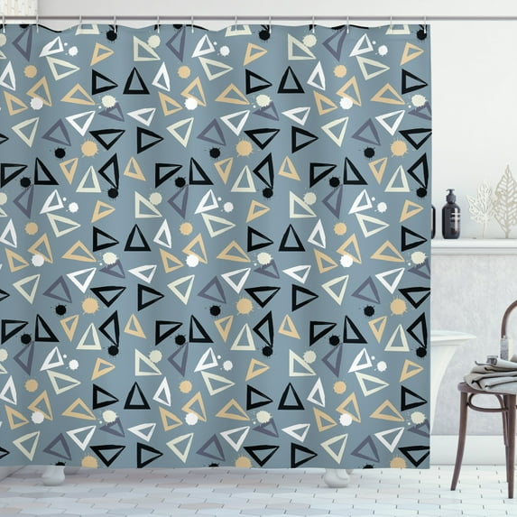Grunge Shower Curtain, Hand Painted Style Triangles and Blots Simple Geometric and Artistic Composition, Fabric Bathroom Set with Hooks, 69W X 70L Inches, Multicolor, by Ambesonne