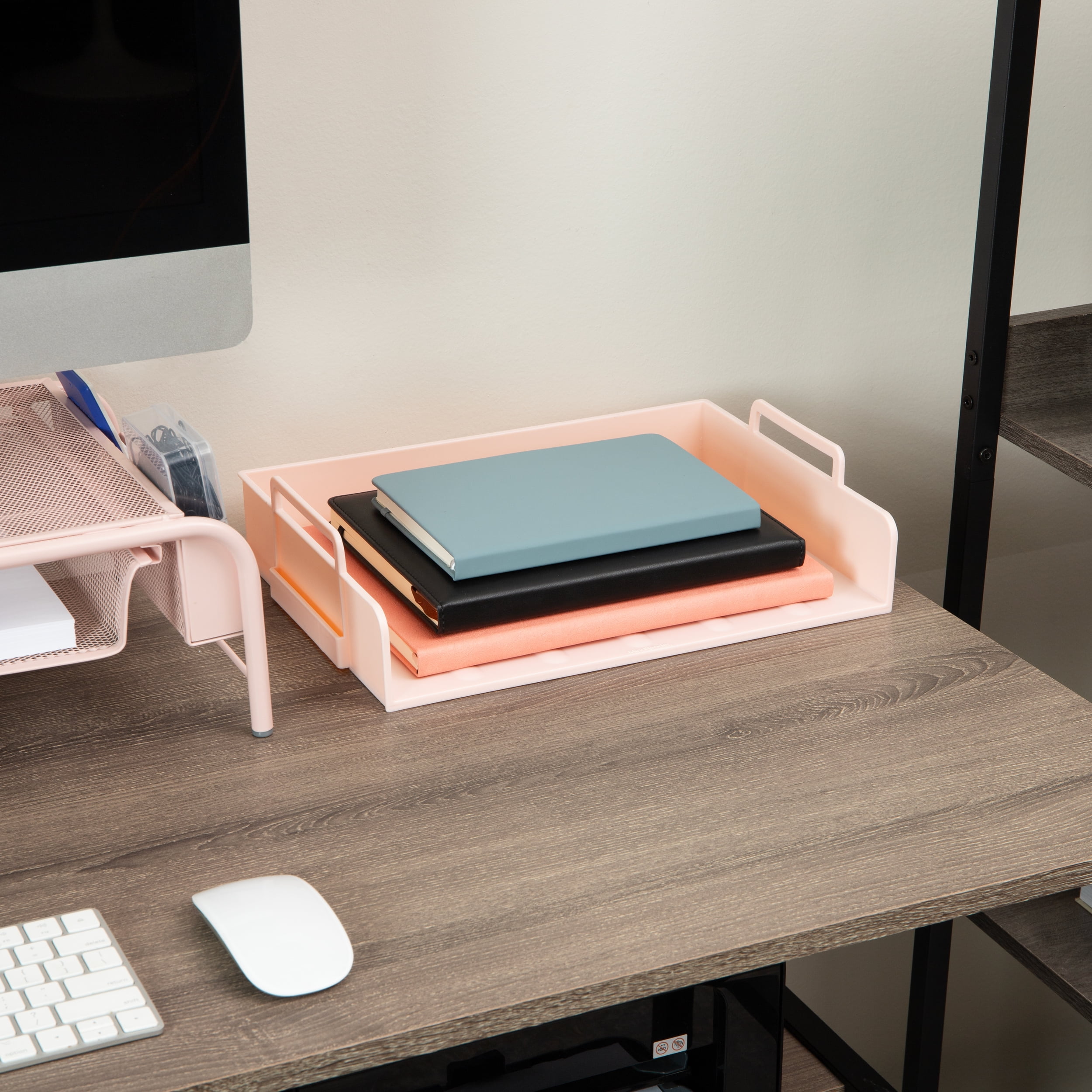 Mind Reader Stackable Paper Tray, Desktop Organizer, File Storage, Office, Plastic, 13.75"L x 10"W x 10.75"H, 4 Pcs., Pink