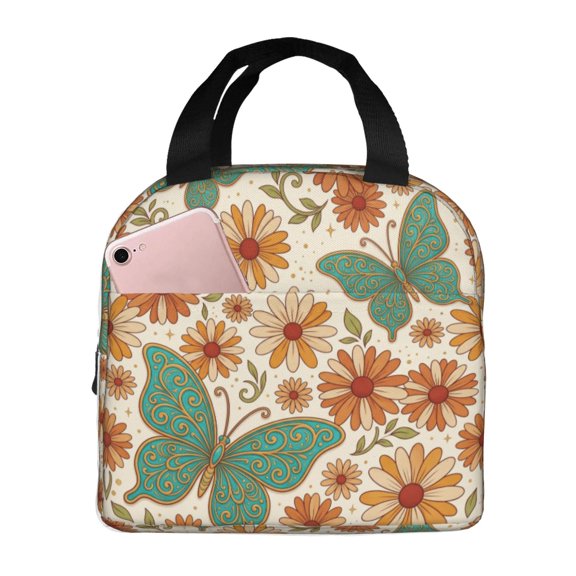 Butterfly Lunch Bag Flower Boho Insulated Lunch Box Reusable Cooler Tote For Women Men Work Office Picnic Travel