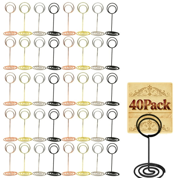 USIONE 30-Piece Place Card Holder Set with 50 Small Cards - Table Number Holders, Wire Picture Holders for Weddings, Parties & Birthdays - Silver, Gold & Black
