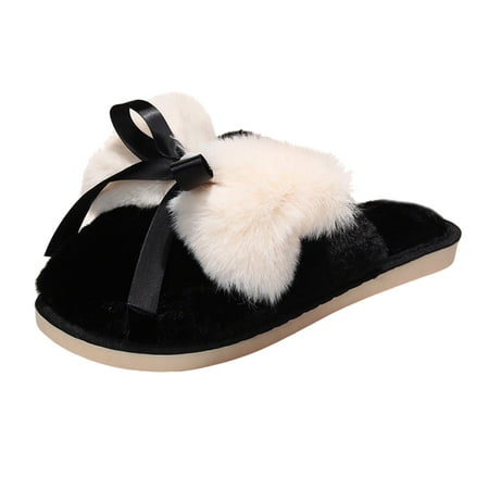 

NOKIO Cozy Winter Cute Slides For Women Ladies Fashion Color Matching Plush Pearl Bow Closed Toe Warm Flat Cotton Slippers Women S Plush Boot Slippers Soft Cotton Bedroom Slippers For Women