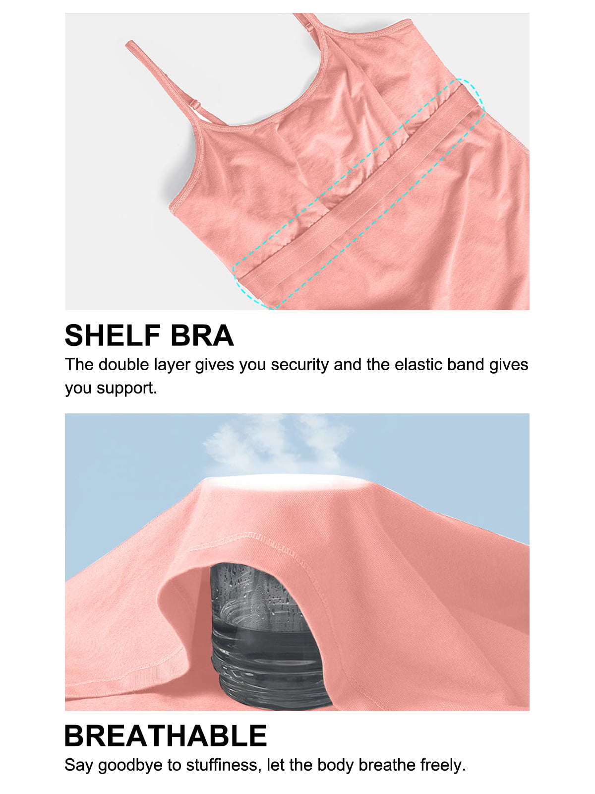 xkwyshop Womens Camisole with Shelf Bra Cotton Undershirts Adjustable Strap  Cami Spaghetti Strap Tank Tops Pink L 