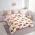thumbnail image 2 of Manfei Cute Trees 7-Piece King Bedding,Cartoon Cars Print King Bed in a Bag,Pink,Pink Reversible, 2 of 7