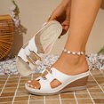 thumbnail image 2 of Rokment Metallic Buckles Wedge Slip on Open Back Dressy Sandals for Women Ladies 2026 Fashion Casual Leather Platform Slides High Heels Mules Summer White Size 9.5, 2 of 7