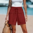 thumbnail image 5 of Cagogo Women Cargo Elastic Waist Bermuda Pants with Pockets Casual Loose Fit Vacation Beach Shorts Summer Travel Utility Trousers Relaxed Outdoor Wear, Wine XL, 5 of 6