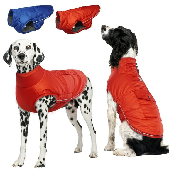DENTRUN Windproof Dog Winter Jacket, Fleece Lined Dog Vest for Cold Weather, Reflective Extra Warm Dog Coat with Leash Hole, Dog Winter Outfit for Medium Large Dogs