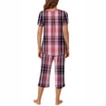 thumbnail image 3 of DPTALR Ensemble de Pyjama pour Femmes à Col Rond avec Imprimé à Carreaux, Manches Courtes, Chemise de Nuit et Pantalon avec Poches, 3 of 6